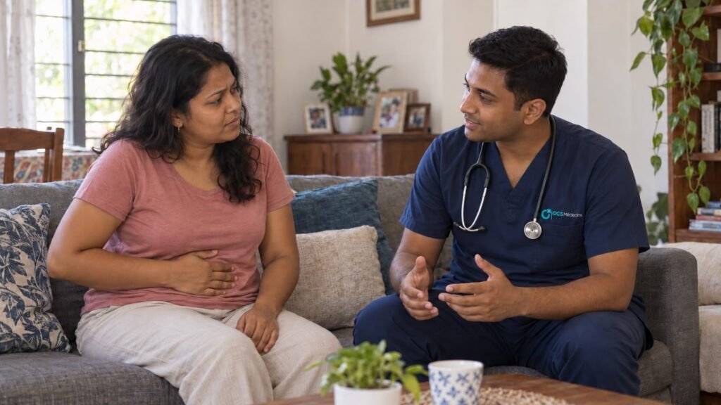 An OCS Médecins doctor examining a patient at home in Mauritius